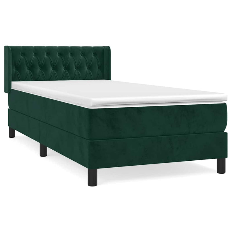 Pat box spring cu saltea, verde închis, 90x190 cm, catifea