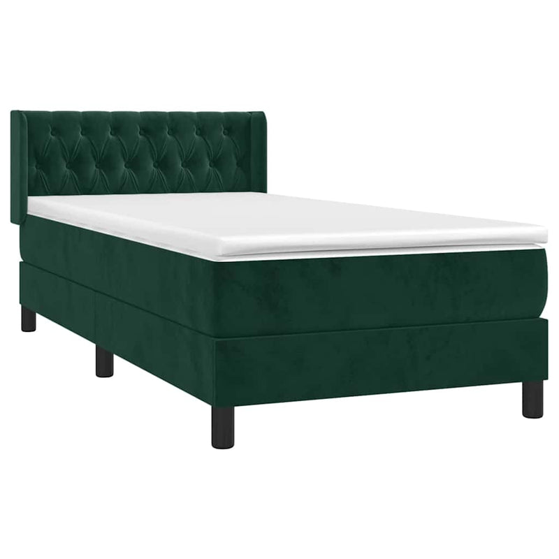 Pat box spring cu saltea, verde închis, 90x190 cm, catifea