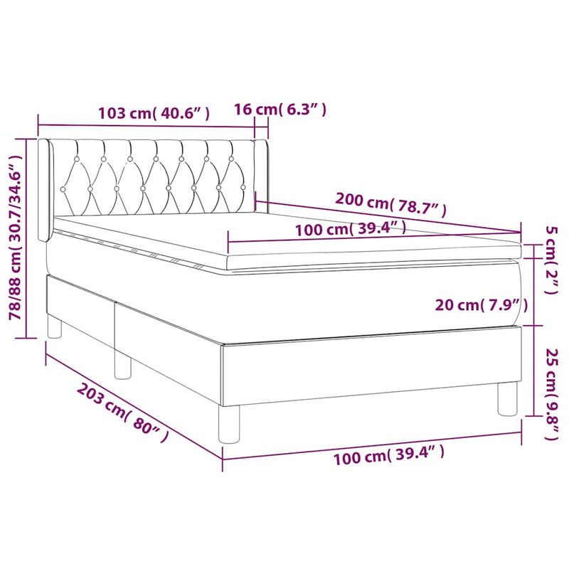Pat box spring cu saltea, roz, 100x200 cm, catifea