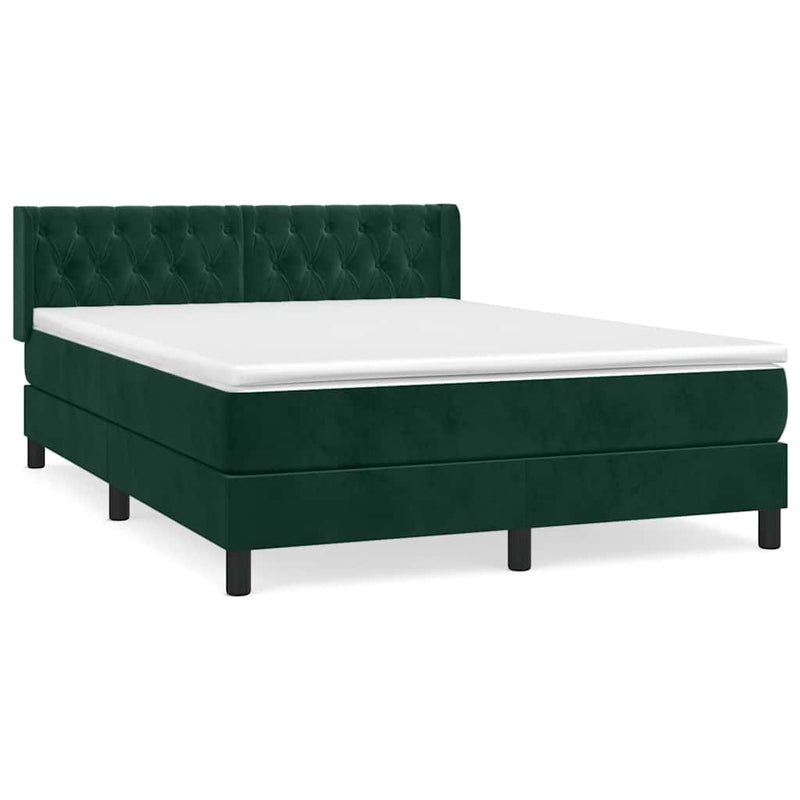 Pat box spring cu saltea, verde închis, 140x200 cm, catifea