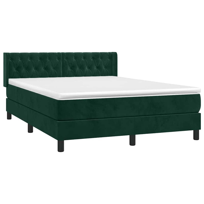 Pat box spring cu saltea, verde închis, 140x200 cm, catifea