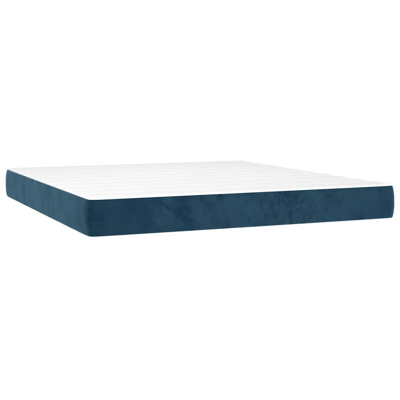 Pat box spring cu saltea, albastru închis, 160x200 cm, catifea