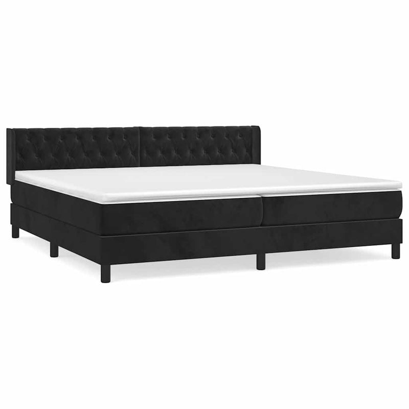 Pat box spring cu saltea, negru, 200x200 cm, catifea