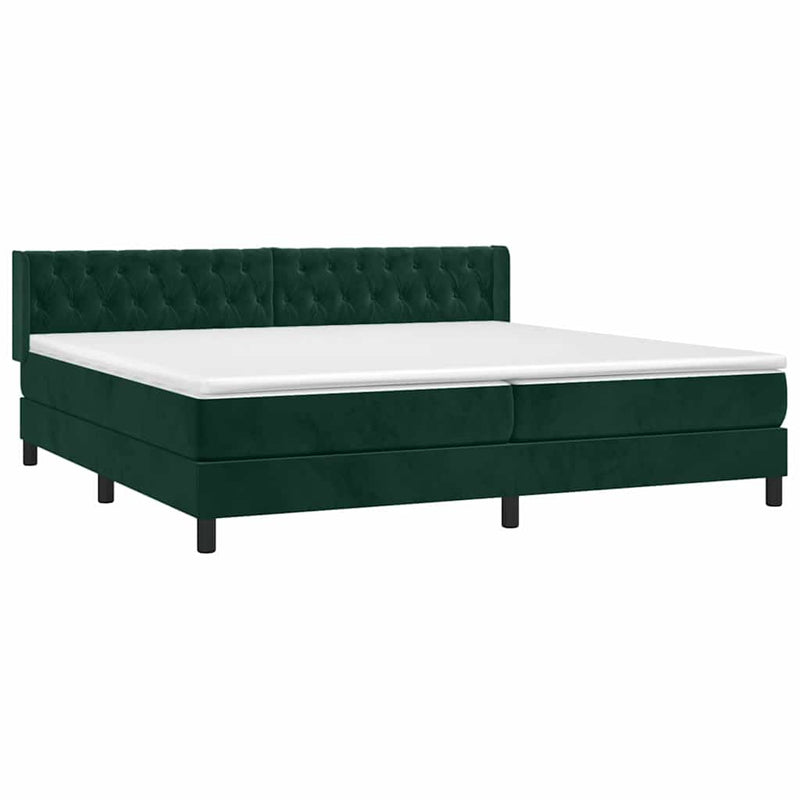 Pat box spring cu saltea, verde închis, 200x200 cm, catifea