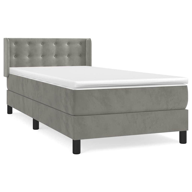 Pat continental cu saltea, gri deschis, 80x200 cm, catifea