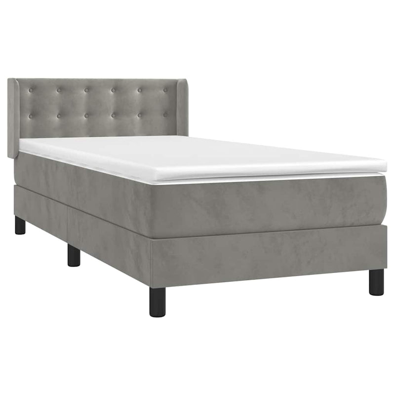 Pat continental cu saltea, gri deschis, 80x200 cm, catifea
