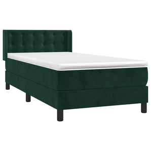 Pat box spring cu saltea, verde închis, 90x190 cm, catifea
