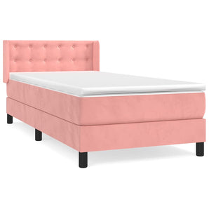 Pat box spring cu saltea, roz, 90x190 cm, catifea