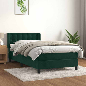 Pat box spring cu saltea, verde închis, 90x200 cm, catifea