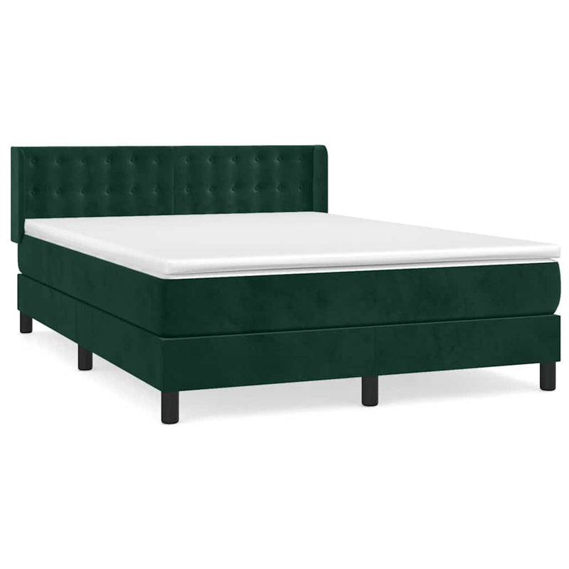 Pat box spring cu saltea, verde închis, 140x200 cm, catifea