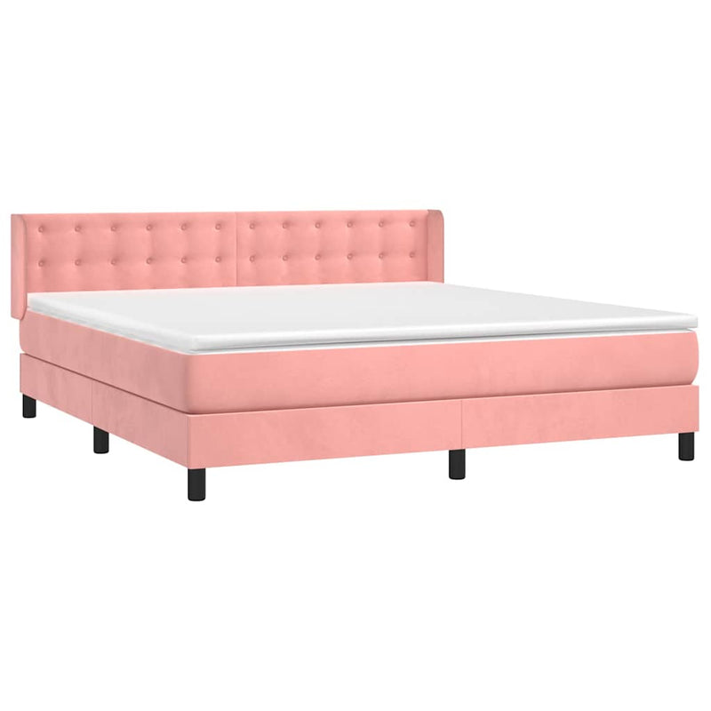 Pat box spring cu saltea, roz, 180x200 cm, catifea