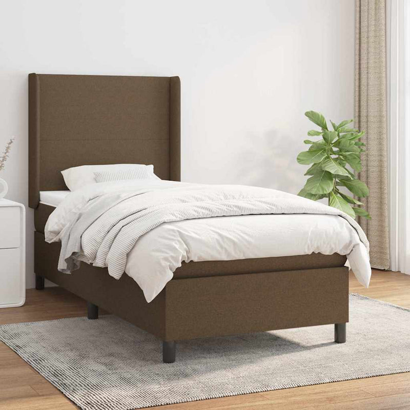 Pat box spring cu saltea, maro închis, 80x200 cm, textil