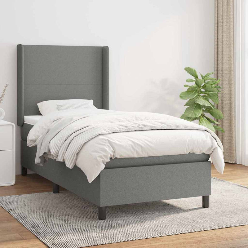 Pat box spring cu saltea, gri închis, 90x190 cm, textil