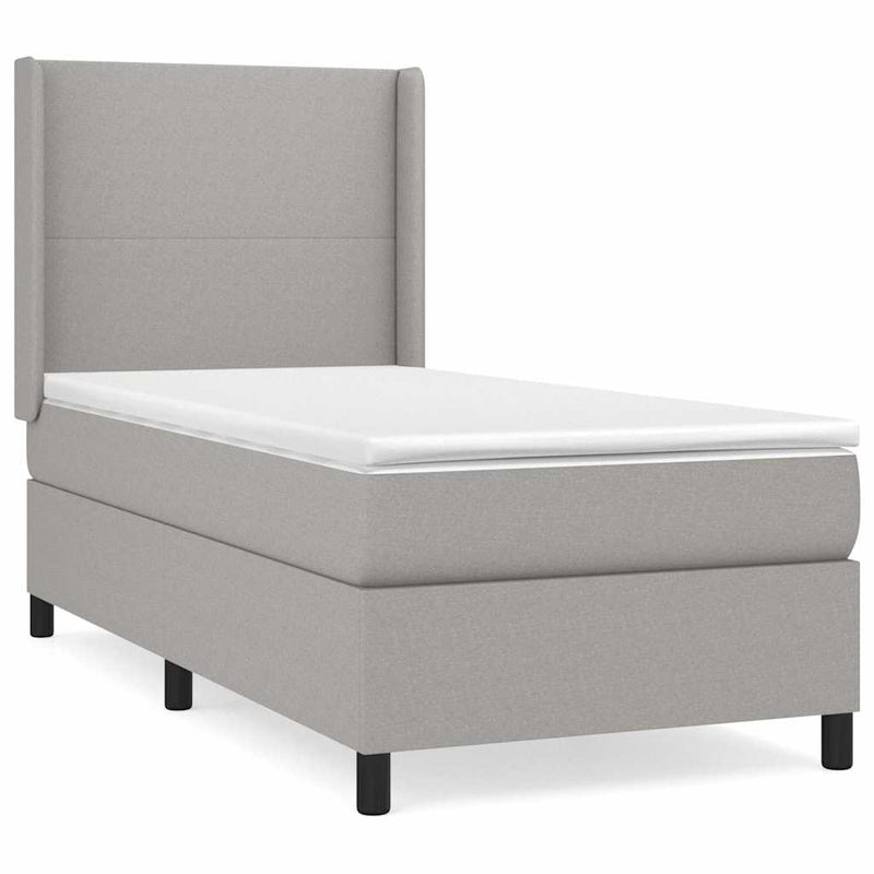 Pat box spring cu saltea, gri deschis, 90x200 cm, textil