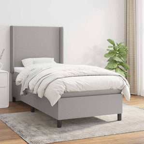 Pat box spring cu saltea, gri deschis, 90x200 cm, textil