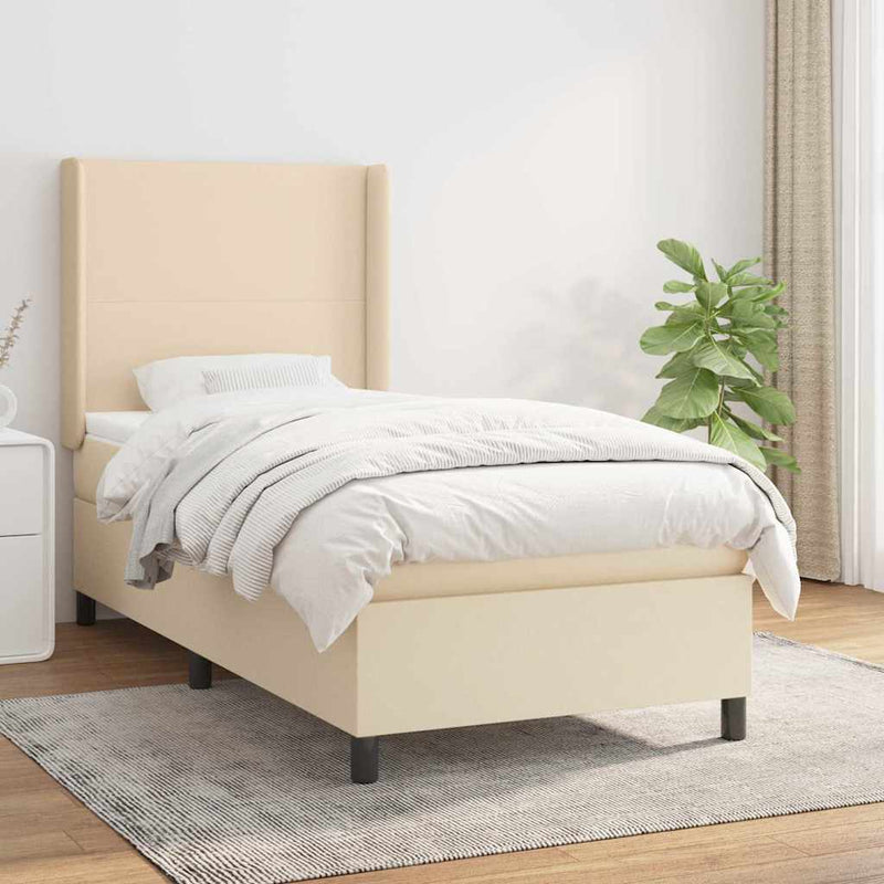 Pat box spring cu saltea, crem, 90x200 cm, textil