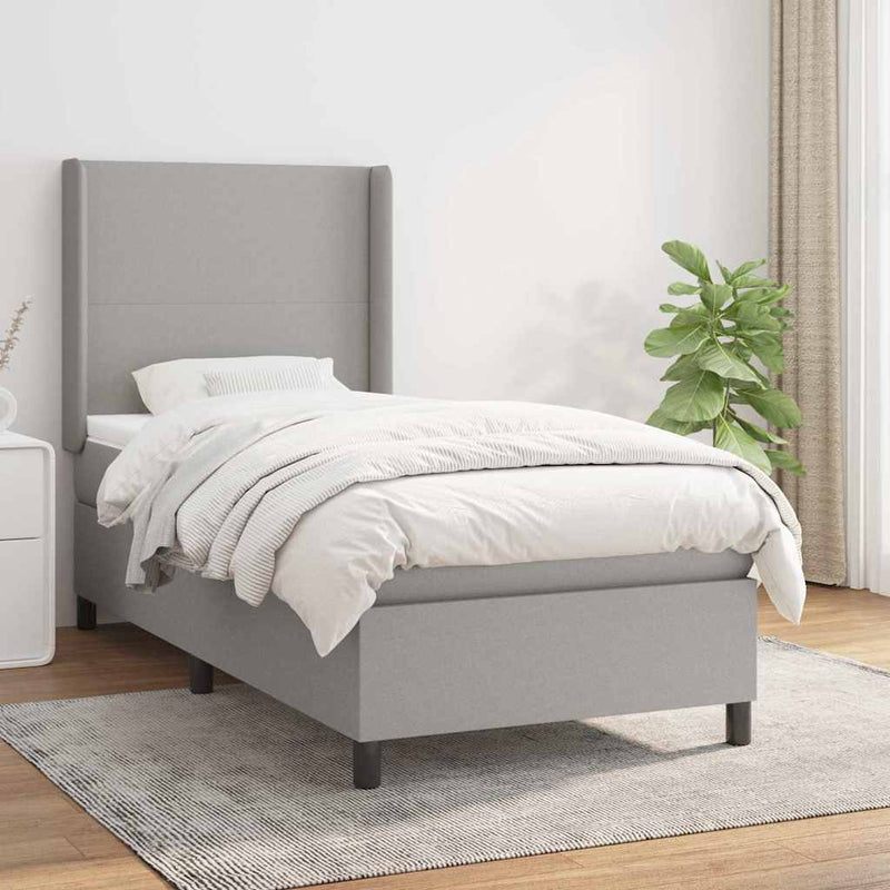 Pat box spring cu saltea, gri deschis, 100x200 cm, textil