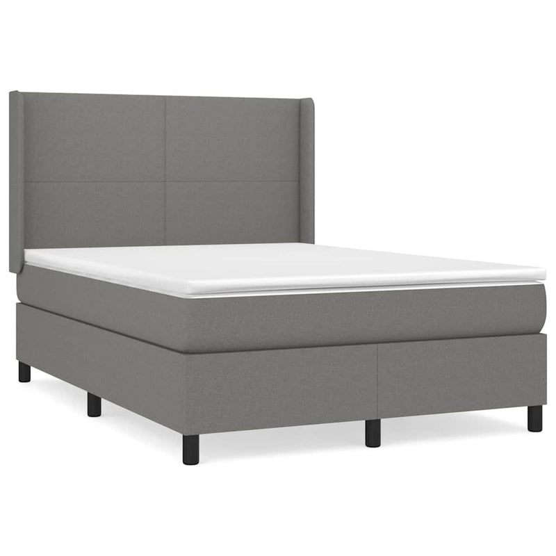 Pat box spring cu saltea, gri închis, 140x200 cm, textil