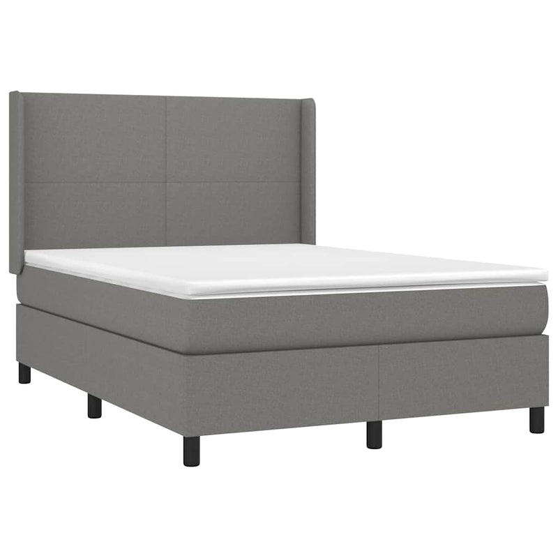 Pat box spring cu saltea, gri închis, 140x200 cm, textil