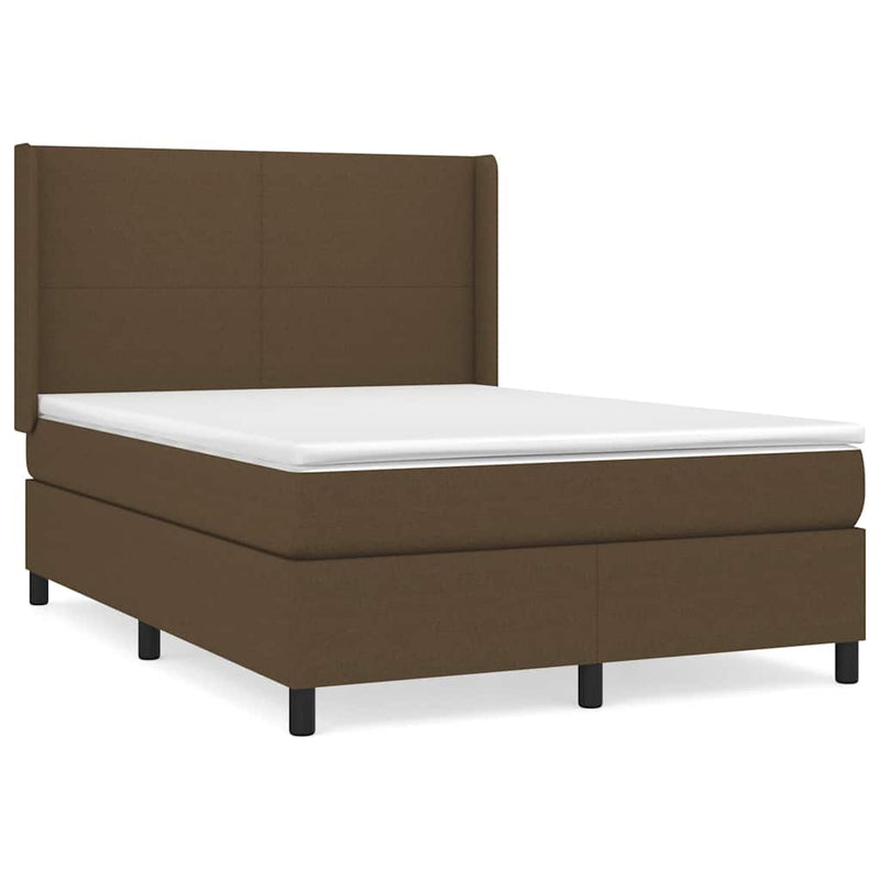 Pat continental cu saltea, maro închis, 140x200 cm, textil