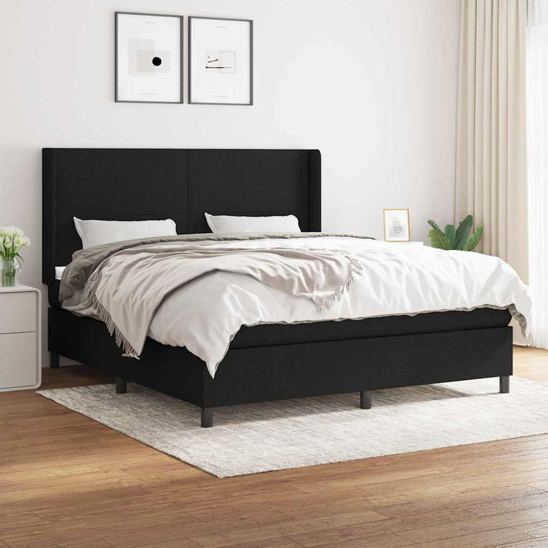Pat box spring cu saltea, negru, 160x200 cm, textil