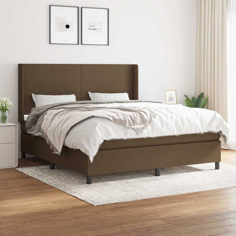 Pat box spring cu saltea, maro închis, 160x200 cm, textil