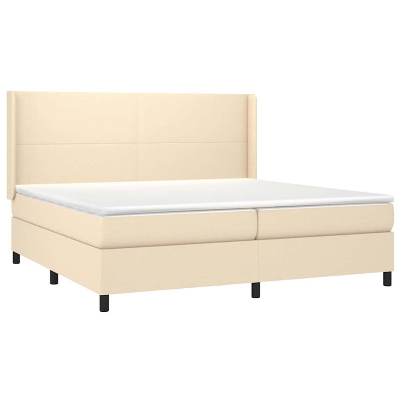 Pat box spring cu saltea, crem, 200x200 cm, textil