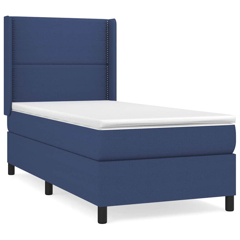 Pat box spring cu saltea, albastru, 90x190 cm, textil