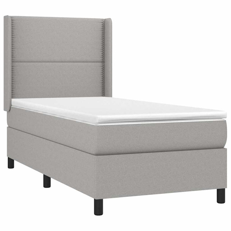 Pat box spring cu saltea, gri deschis, 100x200 cm, textil