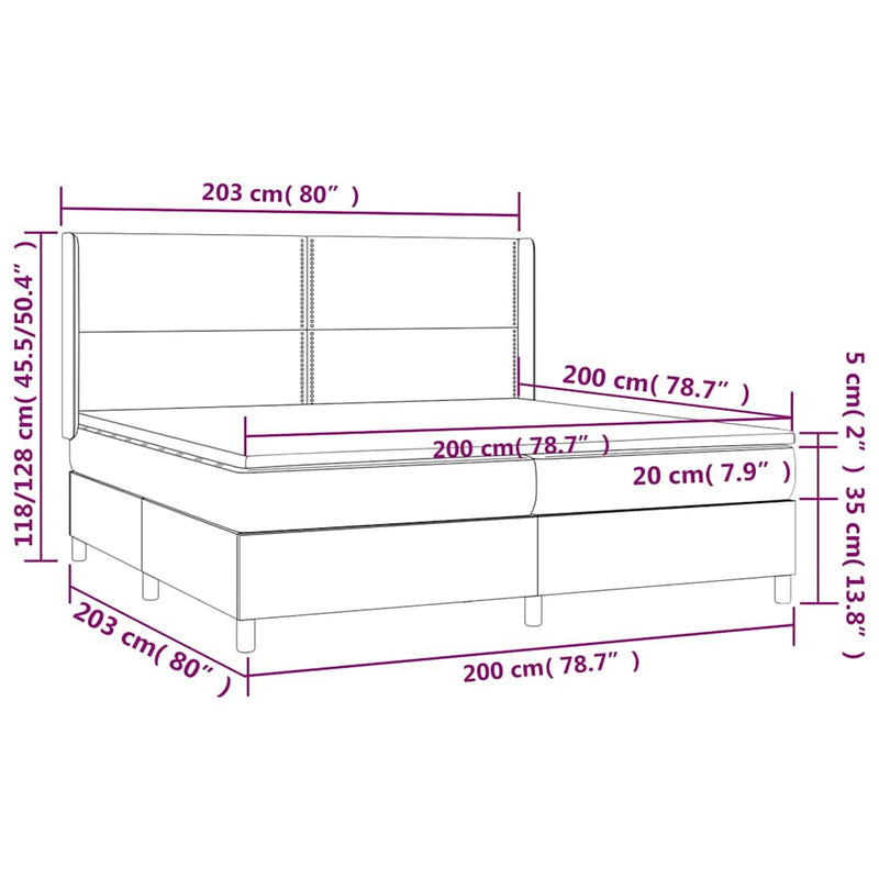 Pat box spring cu saltea, gri deschis, 200x200 cm, textil