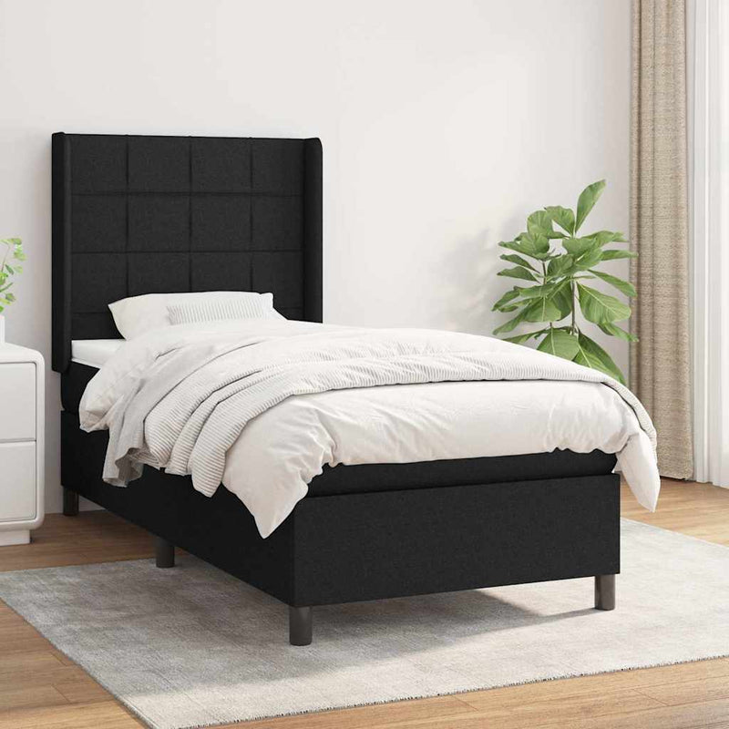 Pat box spring cu saltea, negru, 80x200 cm, textil
