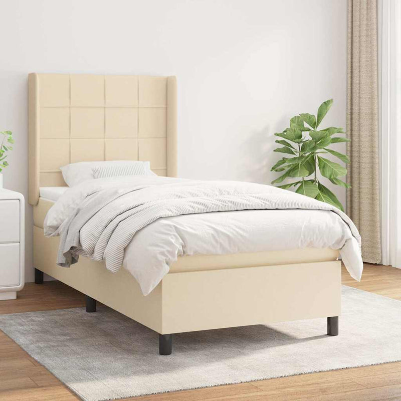 Pat box spring cu saltea, crem, 100x200 cm, textil