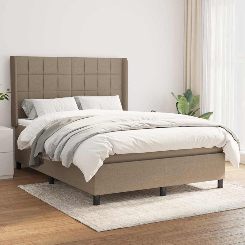 Pat box spring cu saltea, gri taupe, 140x200 cm, textil