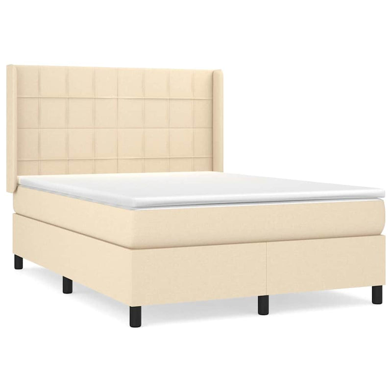Pat box spring cu saltea, crem, 140x200 cm, textil