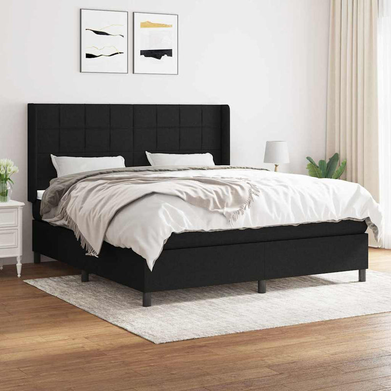 Pat box spring cu saltea, negru, 180x200 cm, catifea