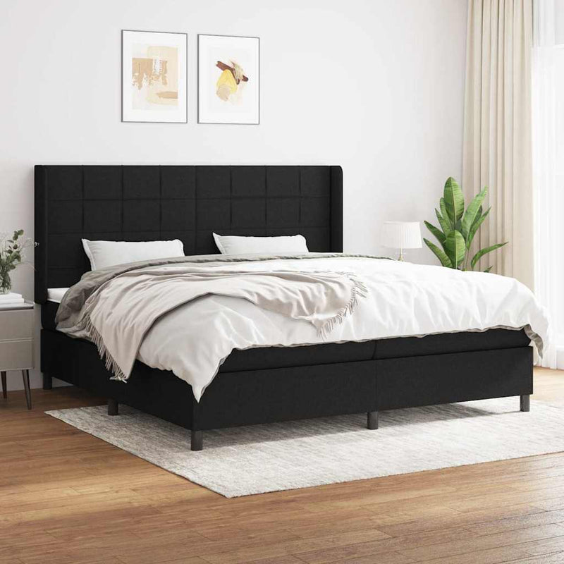 Pat box spring cu saltea, negru, 200x200 cm, textil