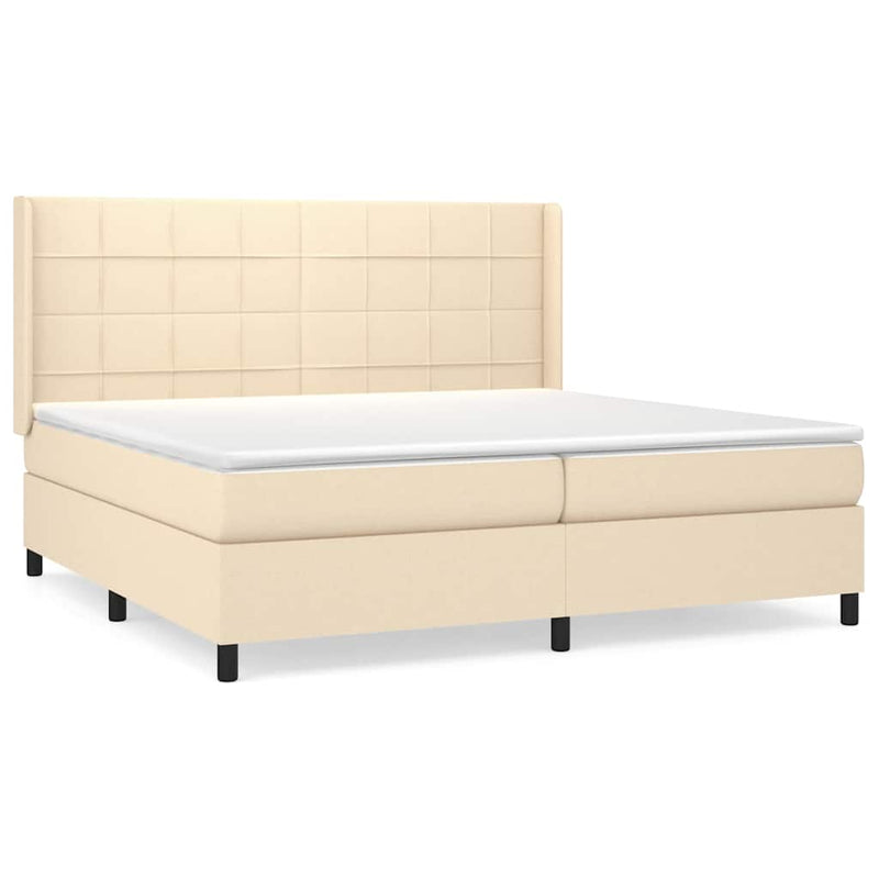 Pat box spring cu saltea, crem, 200x200 cm, textil