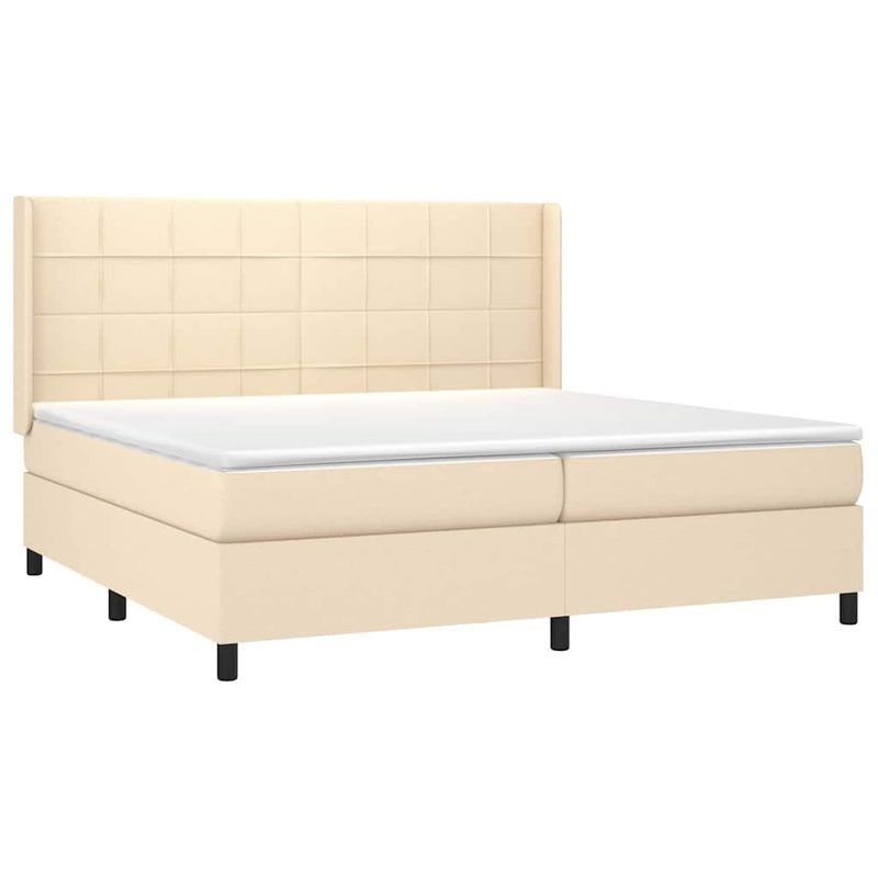 Pat box spring cu saltea, crem, 200x200 cm, textil