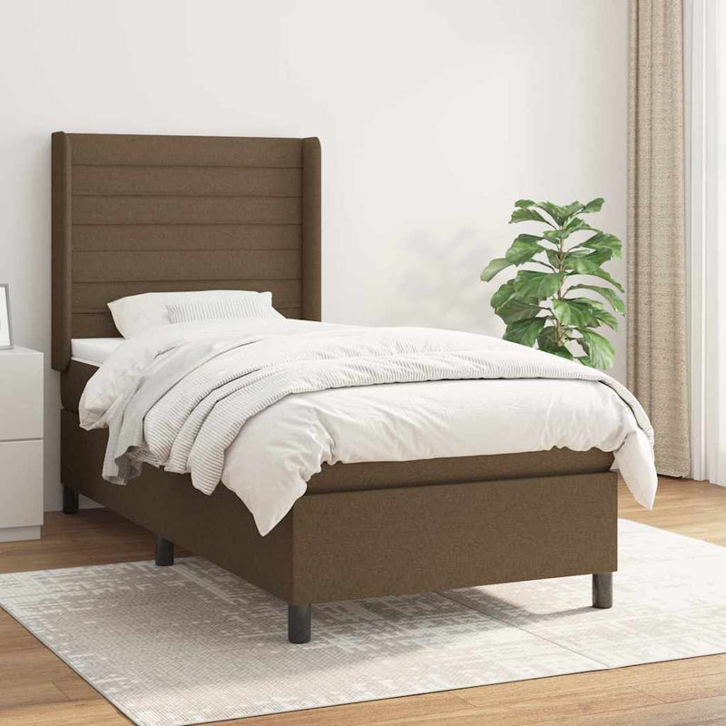 Pat box spring cu saltea, maro închis, 90x190 cm, textil