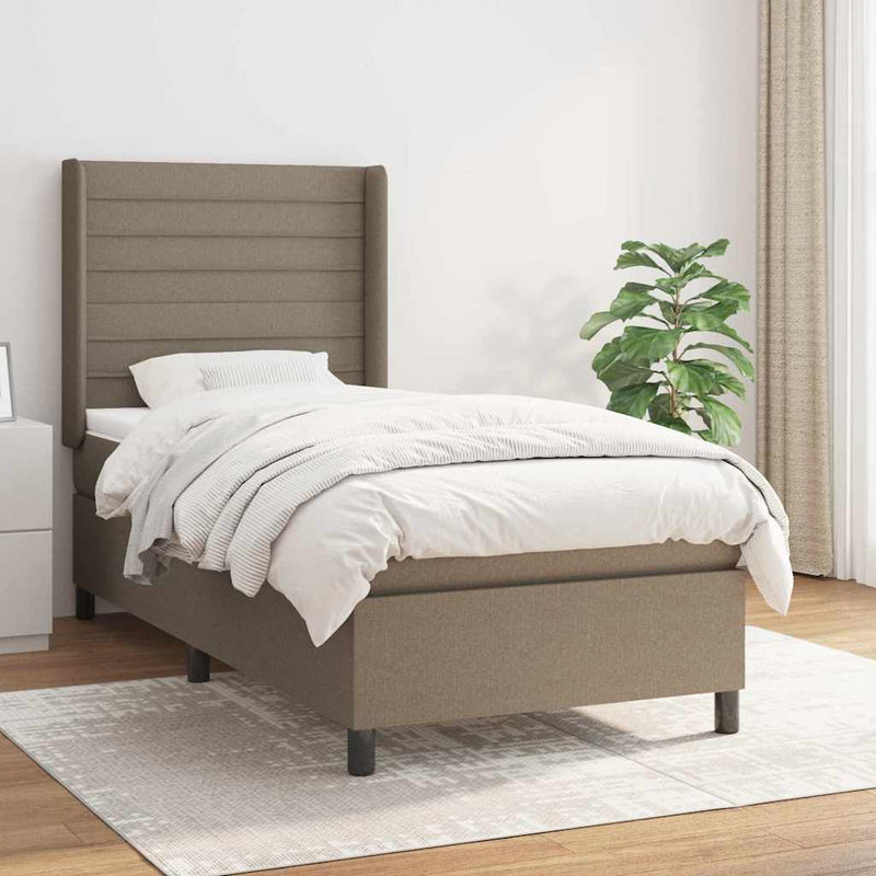 Pat box spring cu saltea, gri taupe, 90x190 cm, textil