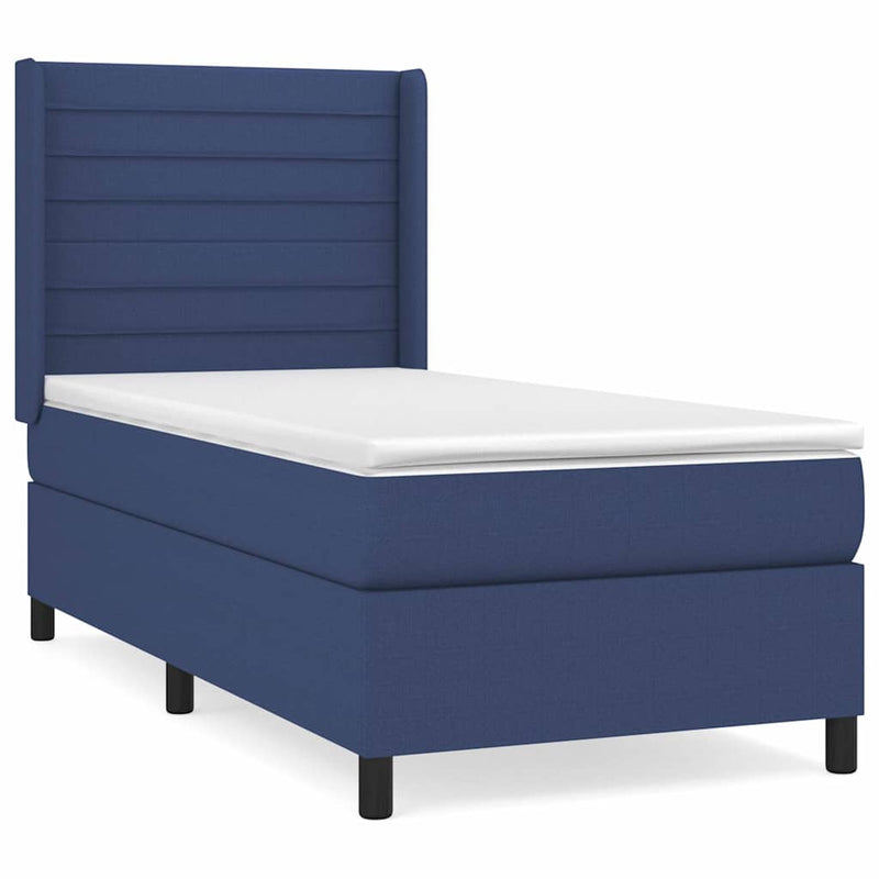 Pat box spring cu saltea, albastru, 90x190 cm, textil