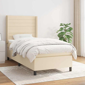Pat box spring cu saltea, crem, 100x200 cm, textil