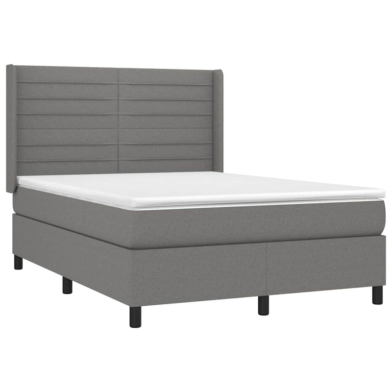 Pat box spring cu saltea, gri închis, 140x190 cm, textil