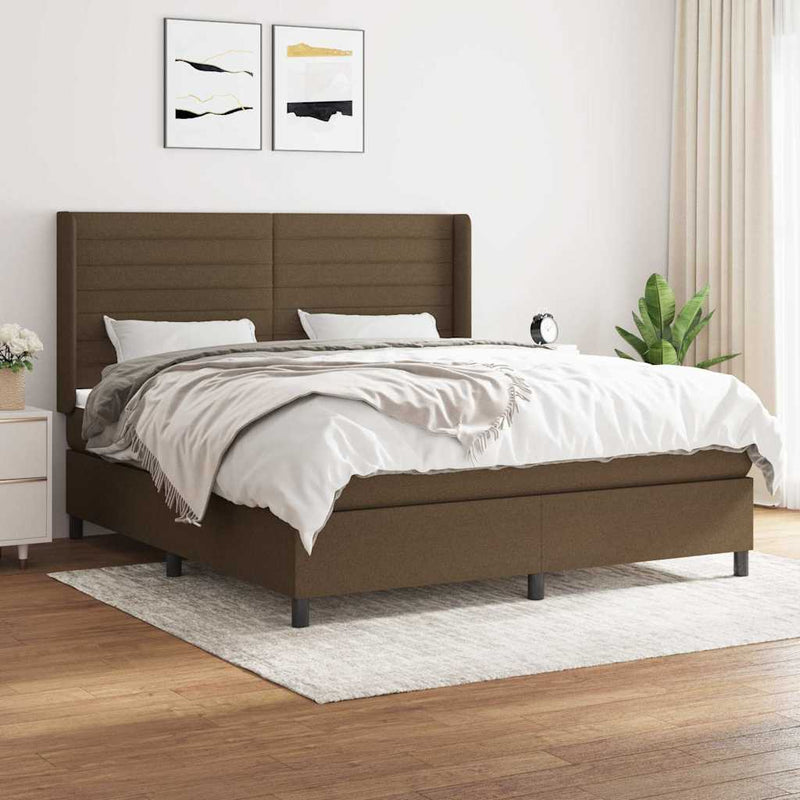 Pat box spring cu saltea, maro închis, 160x200 cm, textil