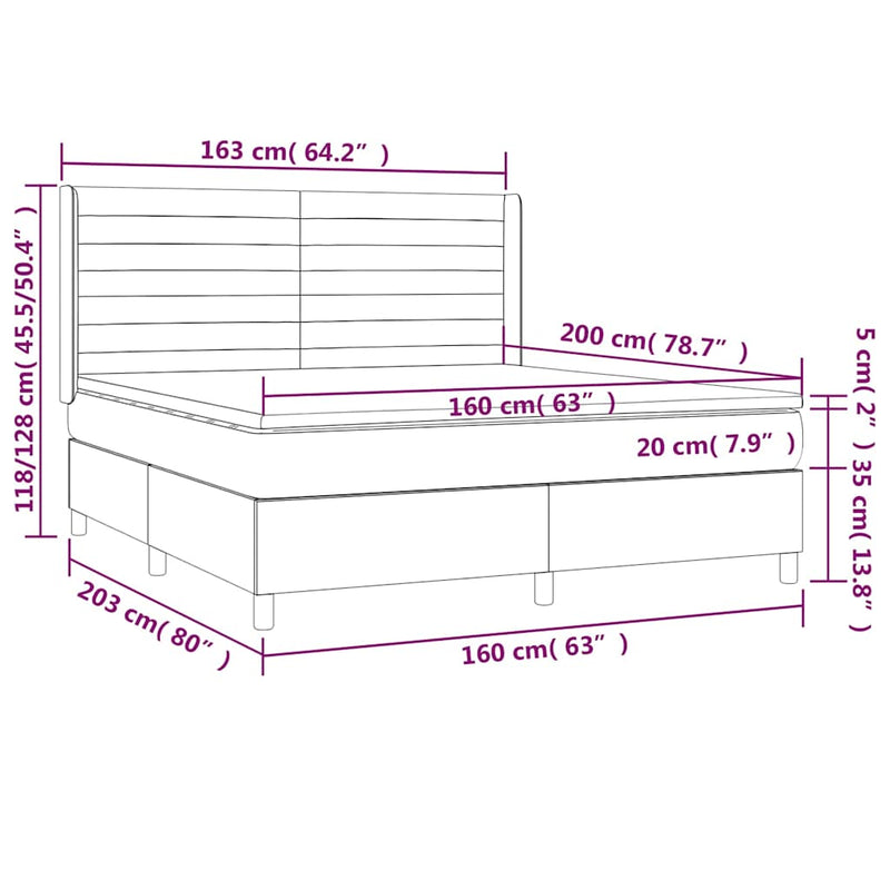 Pat box spring cu saltea, crem, 160x200 cm, material textil