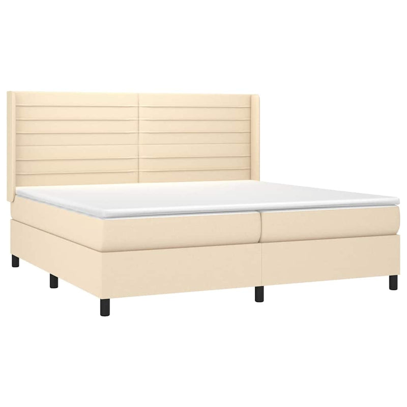 Pat box spring cu saltea, crem, 200x200 cm, textil