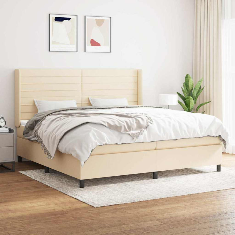 Pat box spring cu saltea, crem, 200x200 cm, textil