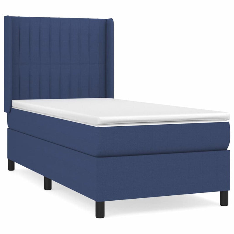 Pat box spring cu saltea, albastru, 90x190 cm, textil