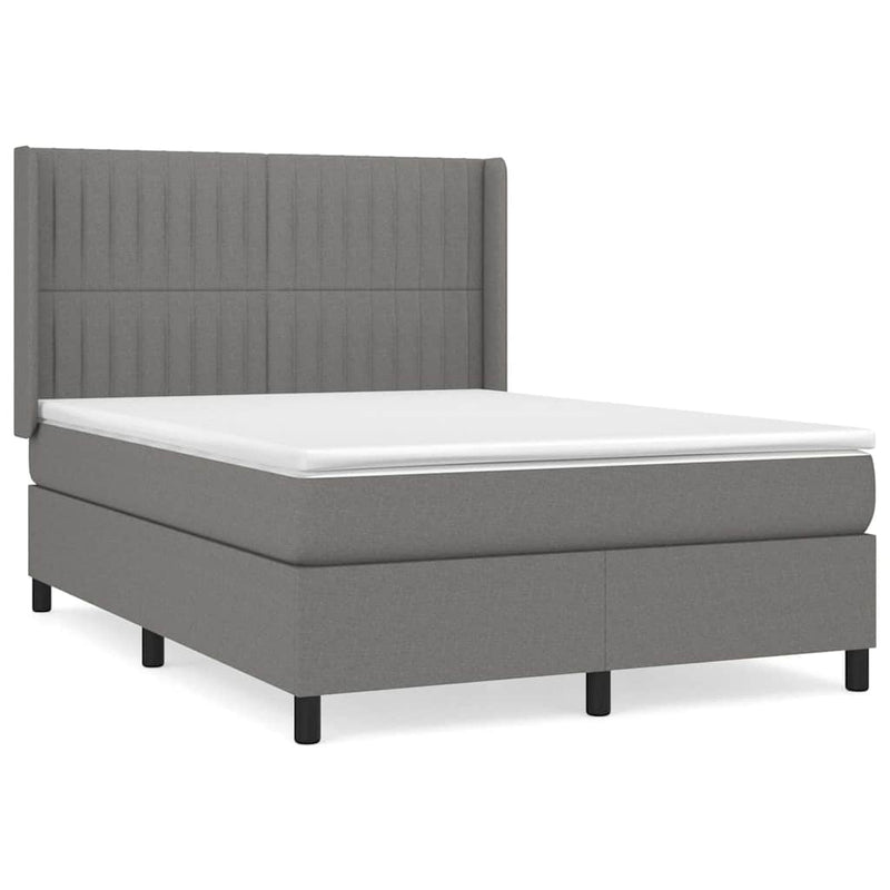 Pat box spring cu saltea, gri închis, 140x190 cm, textil
