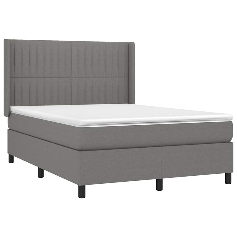 Pat box spring cu saltea, gri închis, 140x190 cm, textil